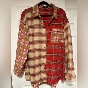 Forever 21 Red and Tan Plaid Button-Up Shirt